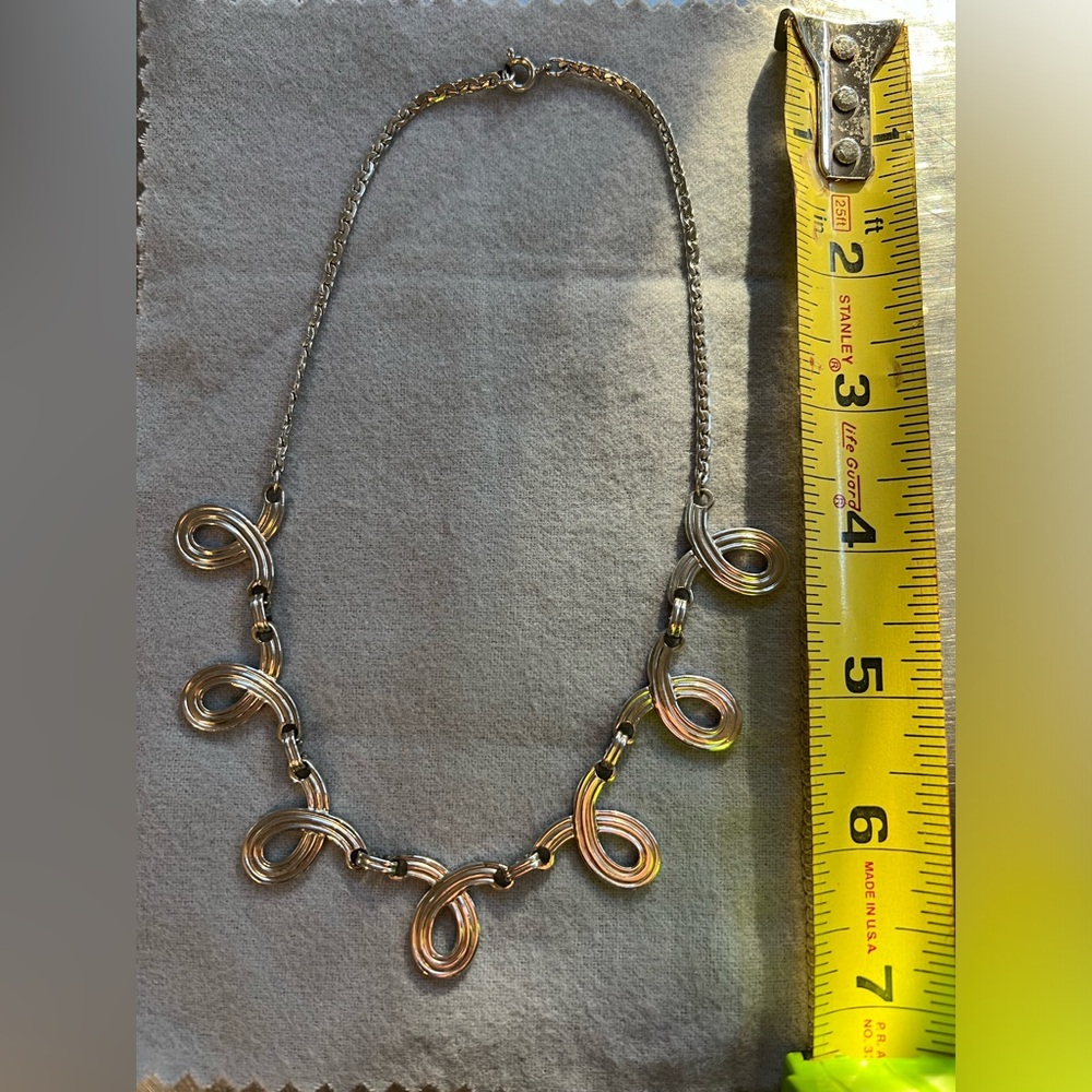 Silver Tone Antique Swirl Design Statement Chain Necklace